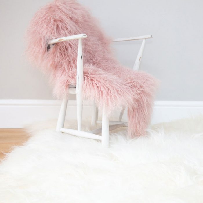 Giant Ivory Icelandic Sheepskin on White Chair Closeup